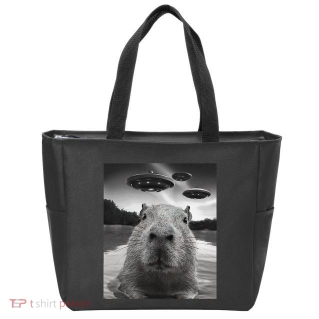 Funny Graphiccapybara Selfie With Ufos Weird Zip Tote Bag