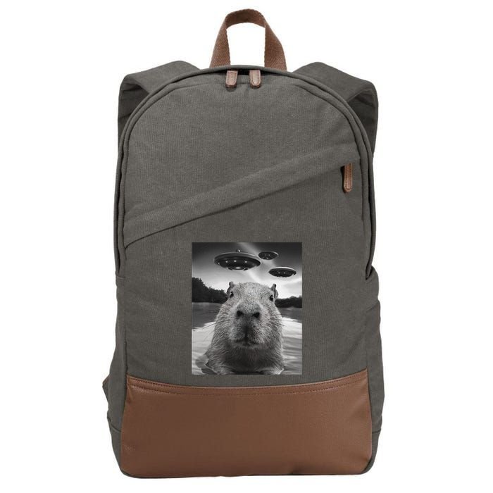 Funny Graphiccapybara Selfie With Ufos Weird Cotton Canvas Backpack
