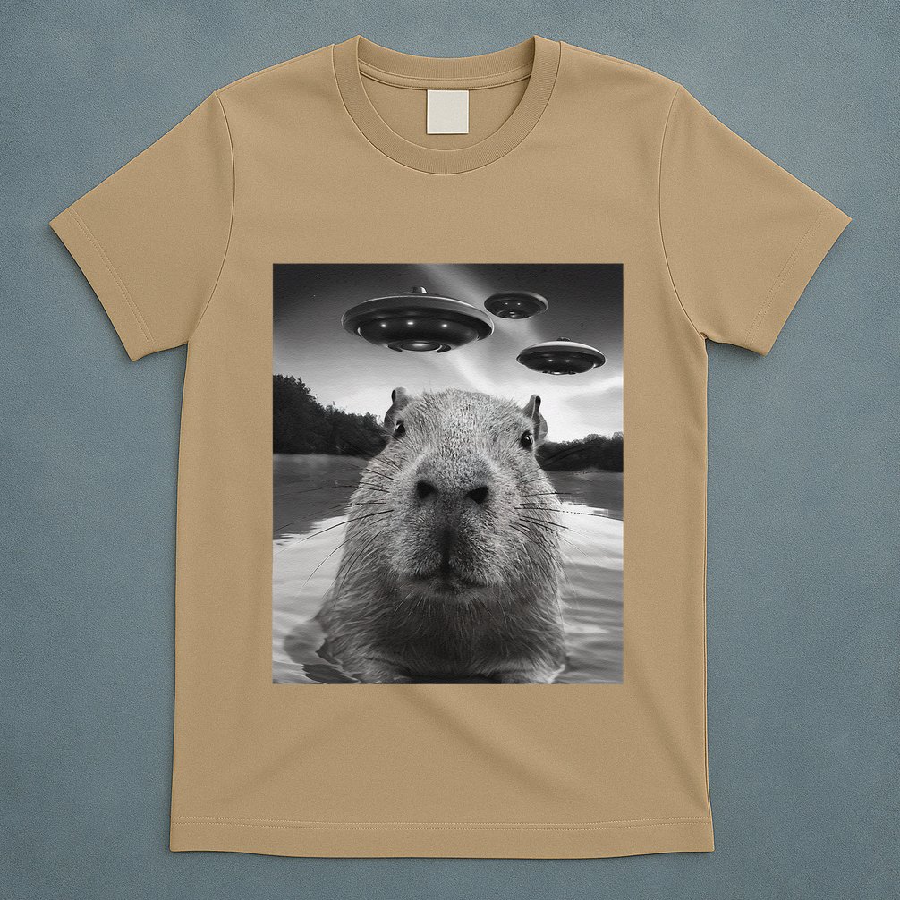 Funny Graphiccapybara Selfie With Ufos Weird T-Shirt