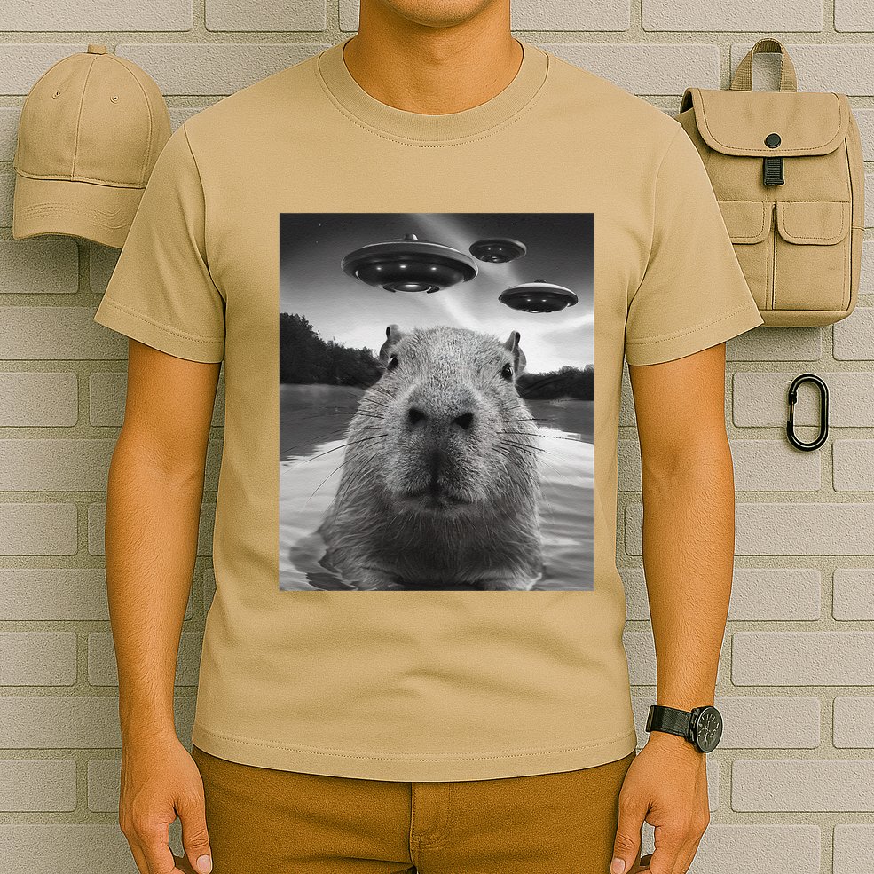 Funny Graphiccapybara Selfie With Ufos Weird T-Shirt