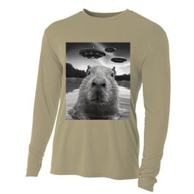 Funny Graphiccapybara Selfie With Ufos Weird Cooling Performance Long Sleeve Crew