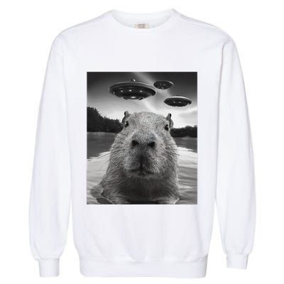 Funny Graphiccapybara Selfie With Ufos Weird Garment-Dyed Sweatshirt