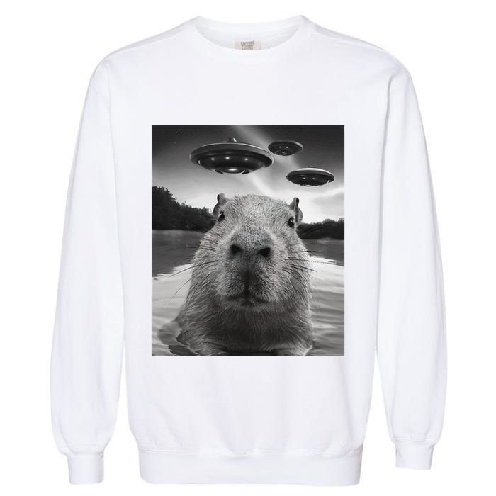 Funny Graphiccapybara Selfie With Ufos Weird Garment-Dyed Sweatshirt