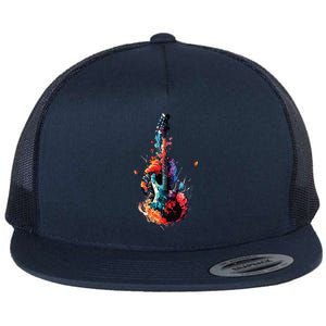 Fans Guitars Splash Art Artistic Colorful Vegetation Flat Bill Trucker Hat