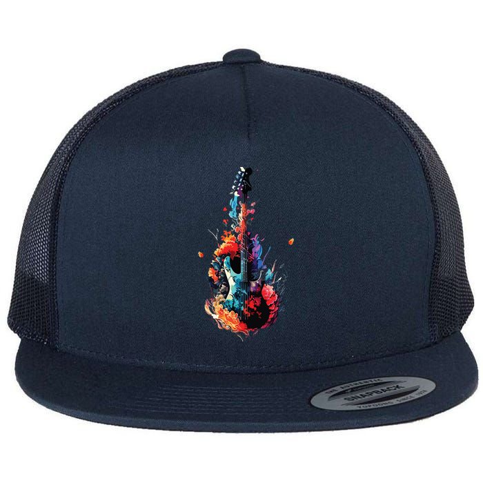 Fans Guitars Splash Art Artistic Colorful Vegetation Flat Bill Trucker Hat