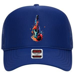 Fans Guitars Splash Art Artistic Colorful Vegetation High Crown Mesh Back Trucker Hat