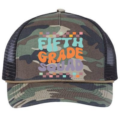 Fifth Grade Squad Retro Groovy Happy First Day Of School Gift Retro Rope Trucker Hat Cap