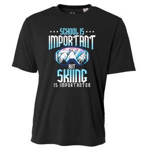 Funny Goggles School Is Important But Skiing Is Importanter Gift For Skier Cooling Performance Crew T-Shirt