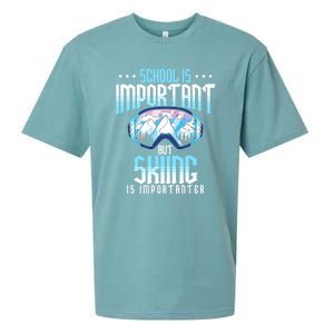 Funny Goggles School Is Important But Skiing Is Importanter Gift For Skier Sueded Cloud Jersey T-Shirt