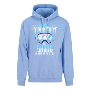 Funny Goggles School Is Important But Skiing Is Importanter Gift For Skier Unisex Surf Hoodie