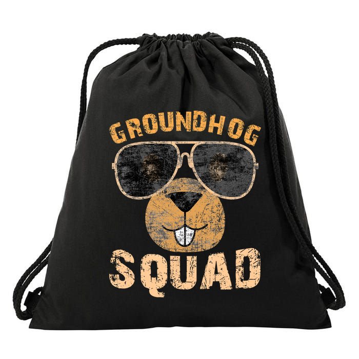 Funny Groundhog Squad Happy Groundhog Day 2024 Drawstring Bag