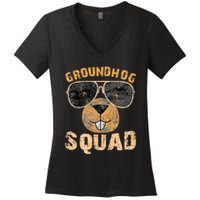 Funny Groundhog Squad Happy Groundhog Day 2024 Women's V-Neck T-Shirt