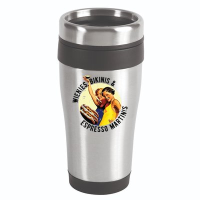 Fun Girl Summer Essentials Wienies Bikinis Espresso Martinis 16oz Travel Tumbler