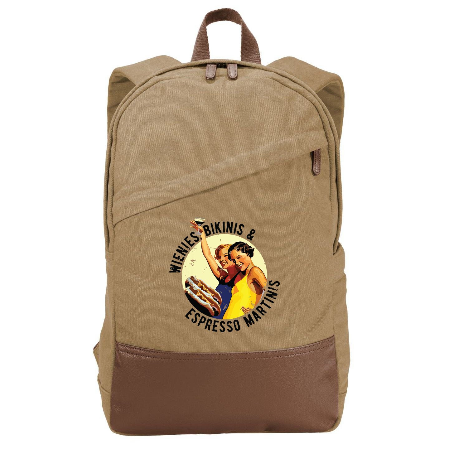 Fun Girl Summer Essentials Wienies Bikinis Espresso Martinis Cotton Canvas Backpack