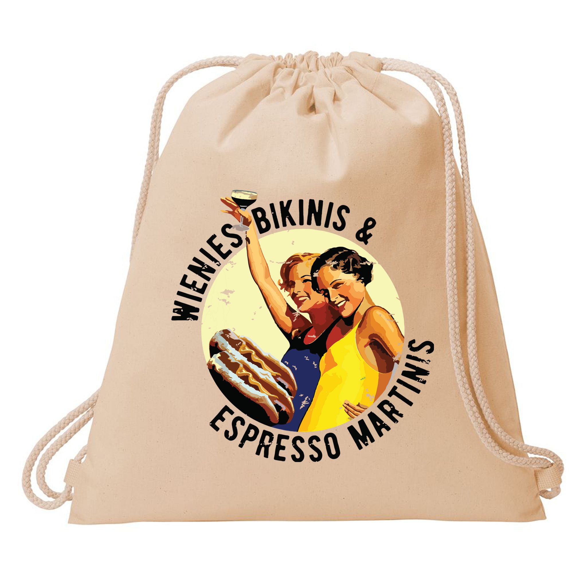 Fun Girl Summer Essentials Wienies Bikinis Espresso Martinis Drawstring Bag