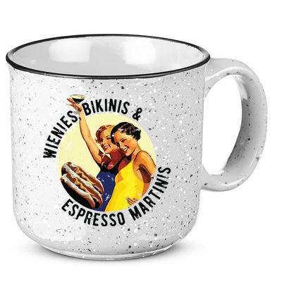 Fun Girl Summer Essentials Wienies Bikinis Espresso Martinis 15oz Campfire Ceramic Mug