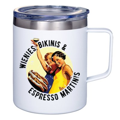 Fun Girl Summer Essentials Wienies Bikinis Espresso Martinis 12oz Stainless Steel Coffee Mug