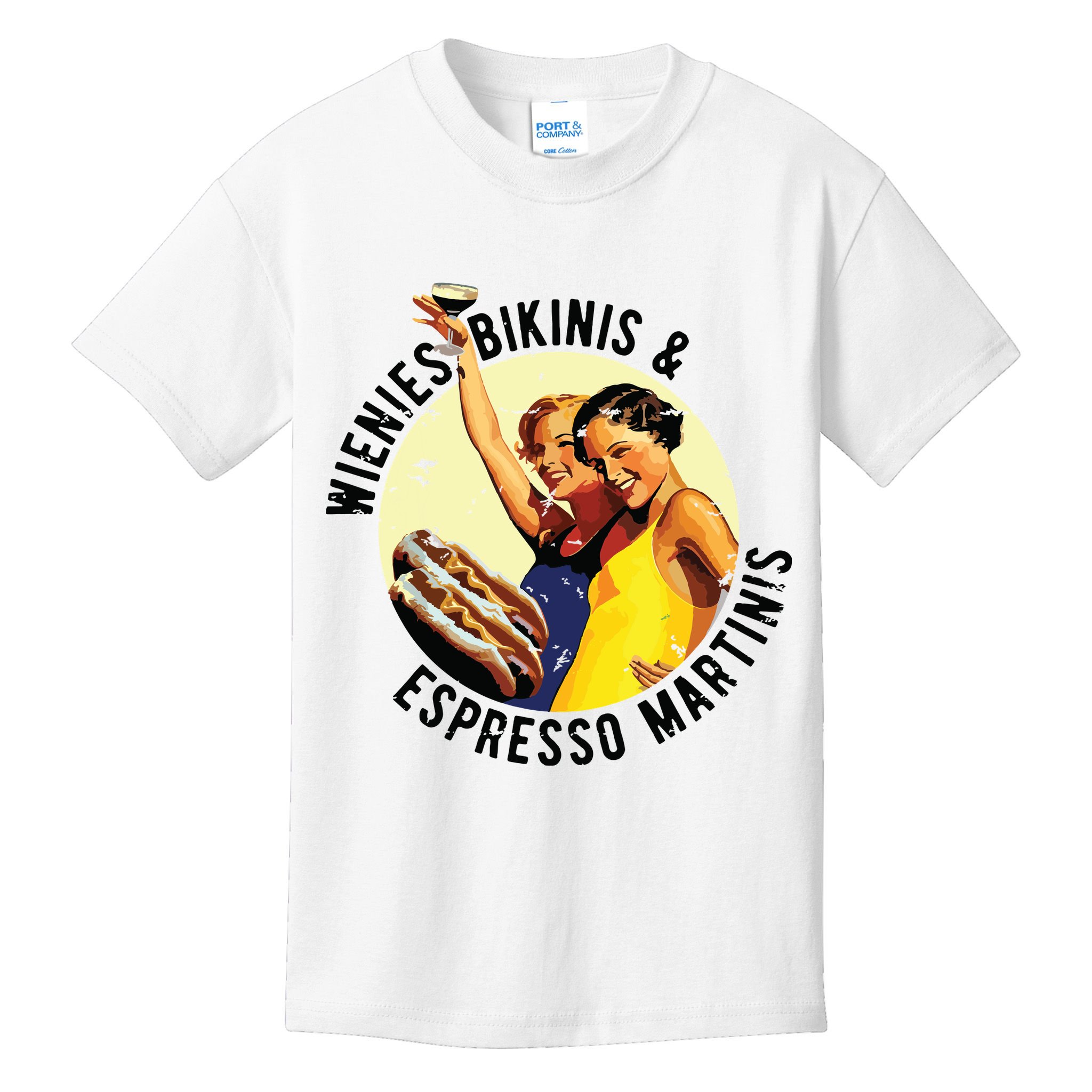 Fun Girl Summer Essentials Wienies Bikinis Espresso Martinis Kids T-Shirt
