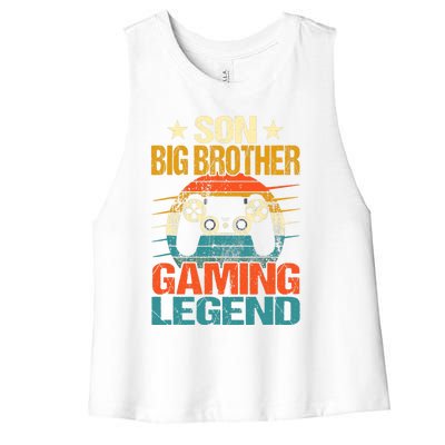 Funny Gamer Son Big Brother Gaming Legend Gift Boys Teens Women's Racerback Cropped Tank