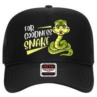 For Goodness Snake Funny Ball Python Joke Pun Reptile Lizard High Crown Mesh Back Trucker Hat