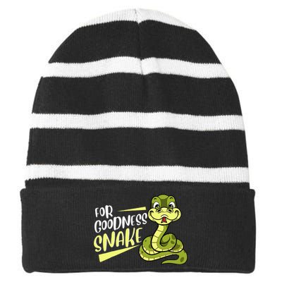 For Goodness Snake Funny Ball Python Joke Pun Reptile Lizard Striped Beanie with Solid Band