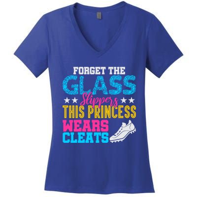 Forget Glass Slippers Princess Wears Cleats Soccer Softball Cute Gift Women's V-Neck T-Shirt