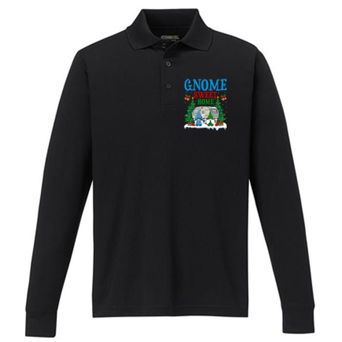 Funny Gnome Sweet Home Camper Camping Christmas Gift Performance Long Sleeve Polo