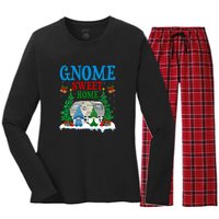 Funny Gnome Sweet Home Camper Camping Christmas Gift Women's Long Sleeve Flannel Pajama Set 