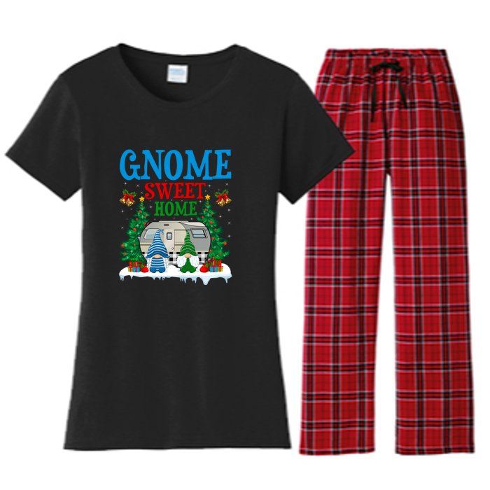 Funny Gnome Sweet Home Camper Camping Christmas Gift Women's Flannel Pajama Set