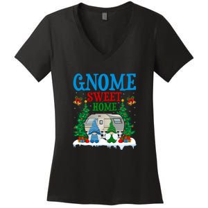 Funny Gnome Sweet Home Camper Camping Christmas Gift Women's V-Neck T-Shirt