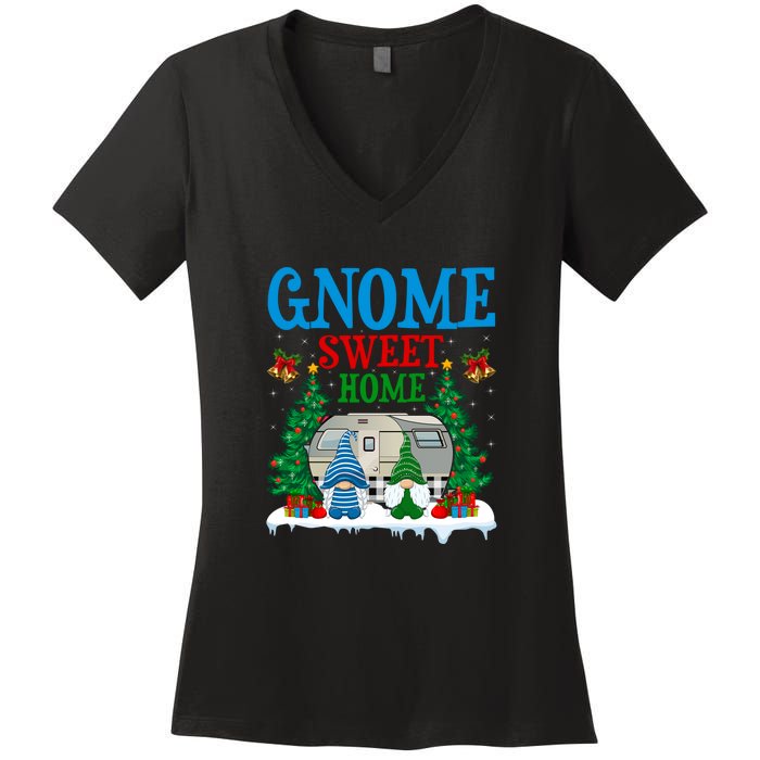 Funny Gnome Sweet Home Camper Camping Christmas Gift Women's V-Neck T-Shirt