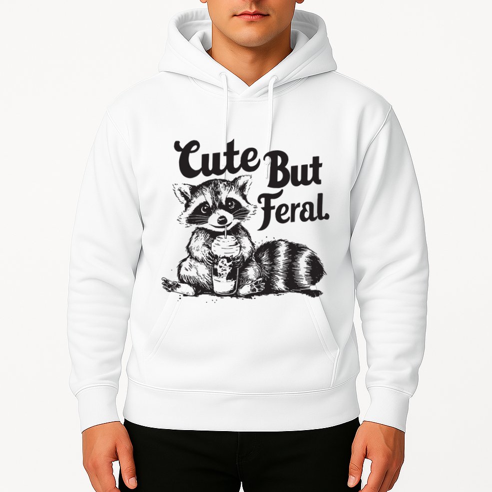 Feral Girl Summer Funny Meme Cute But Feral Raccoon Vacation Hoodie