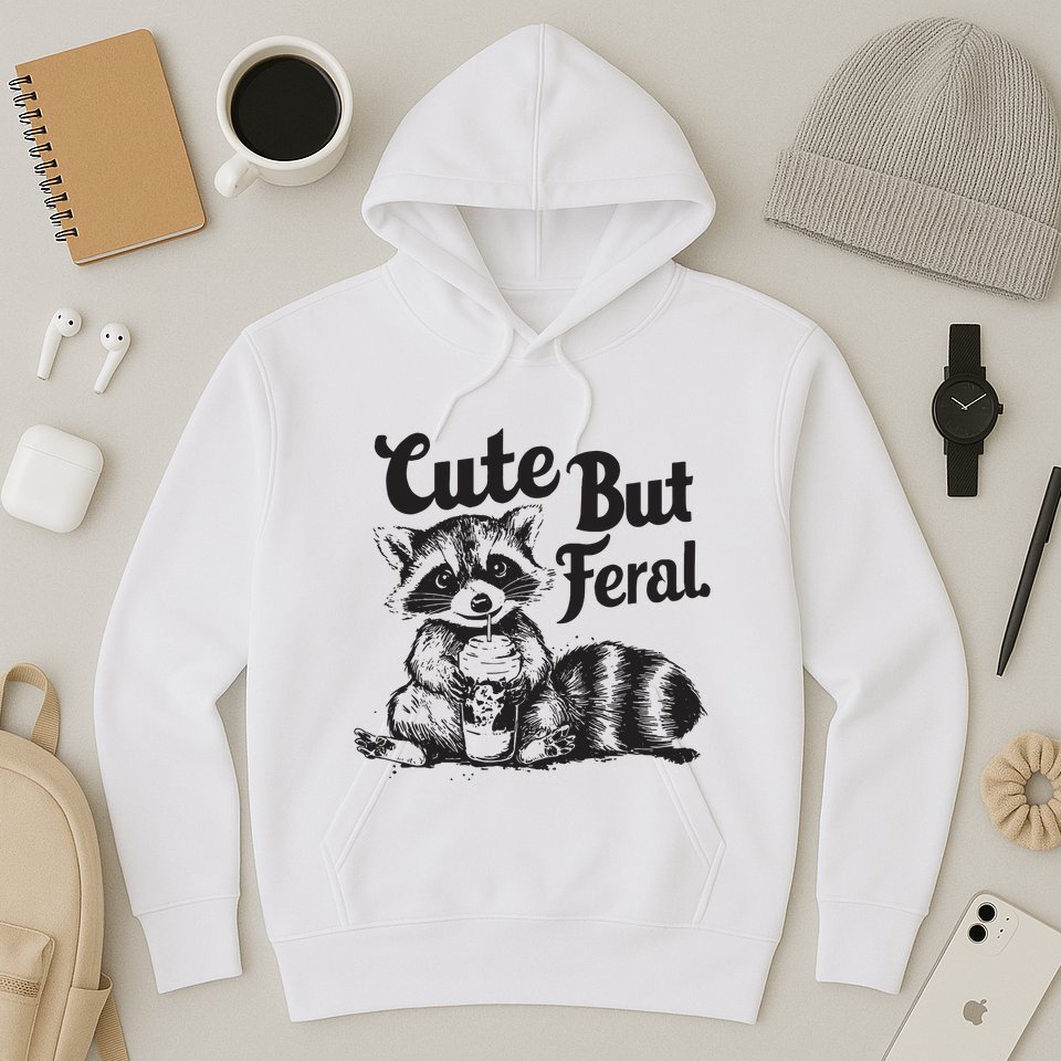 Feral Girl Summer Funny Meme Cute But Feral Raccoon Vacation Hoodie