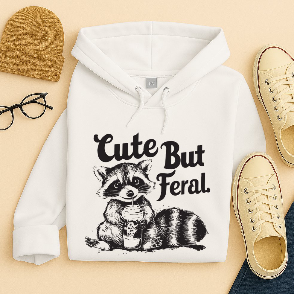 Feral Girl Summer Funny Meme Cute But Feral Raccoon Vacation Hoodie