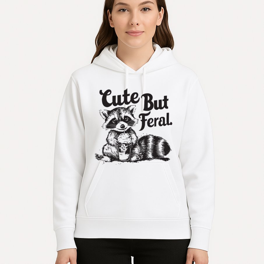 Feral Girl Summer Funny Meme Cute But Feral Raccoon Vacation Hoodie