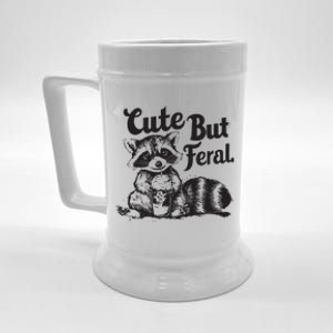 Feral Girl Summer Funny Meme Cute But Feral Raccoon Vacation Beer Stein