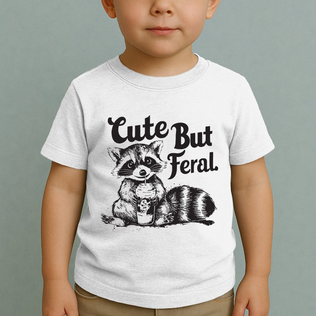 Feral Girl Summer Funny Meme Cute But Feral Raccoon Vacation Toddler T-Shirt