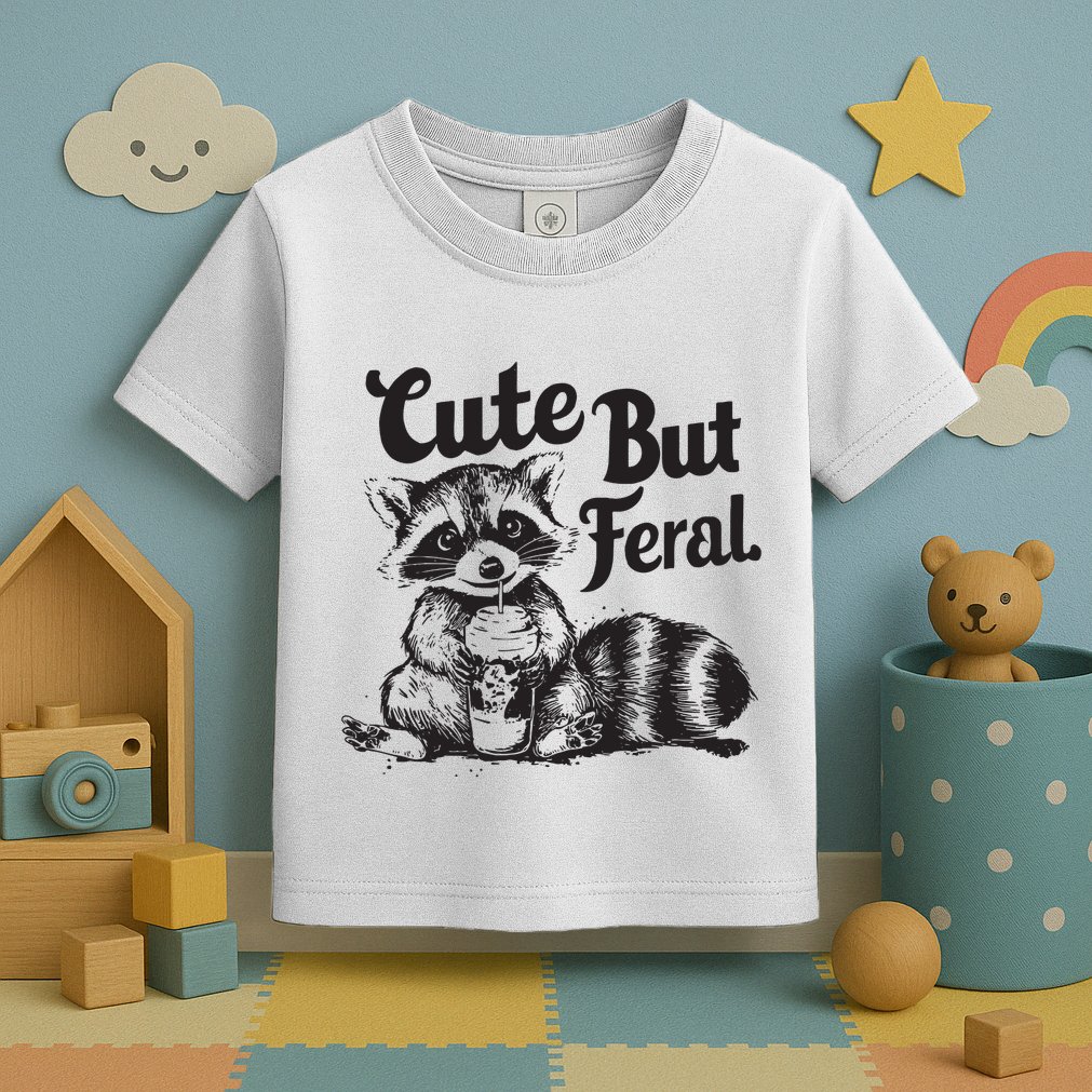 Feral Girl Summer Funny Meme Cute But Feral Raccoon Vacation Toddler T-Shirt