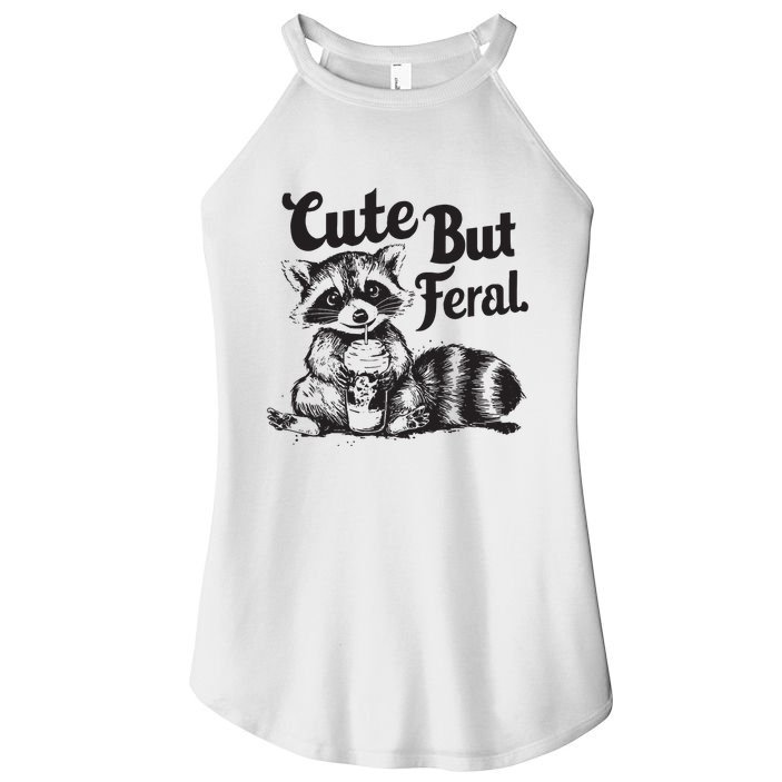 Feral Girl Summer Funny Meme Cute But Feral Raccoon Vacation Women's Perfect Tri Rocker Tank