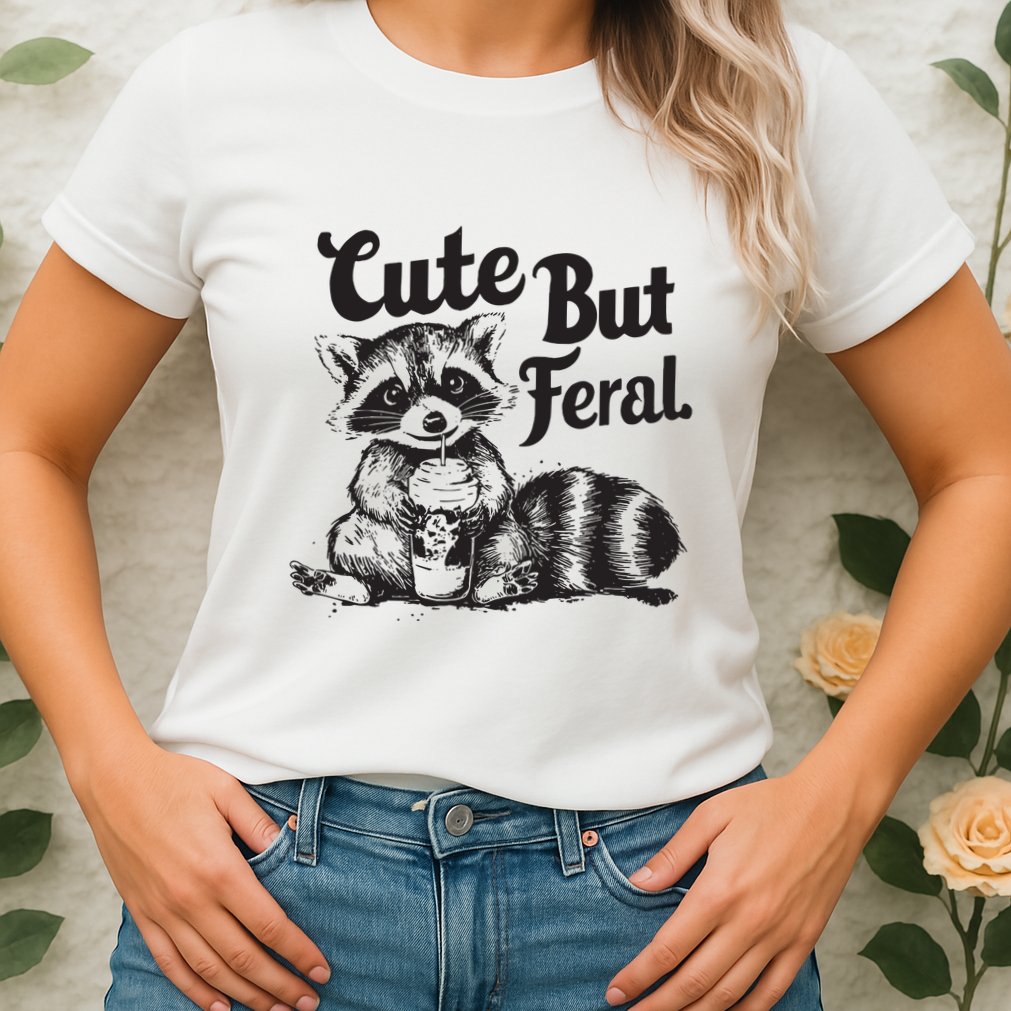 Feral Girl Summer Funny Meme Cute But Feral Raccoon Vacation Womens T-Shirt