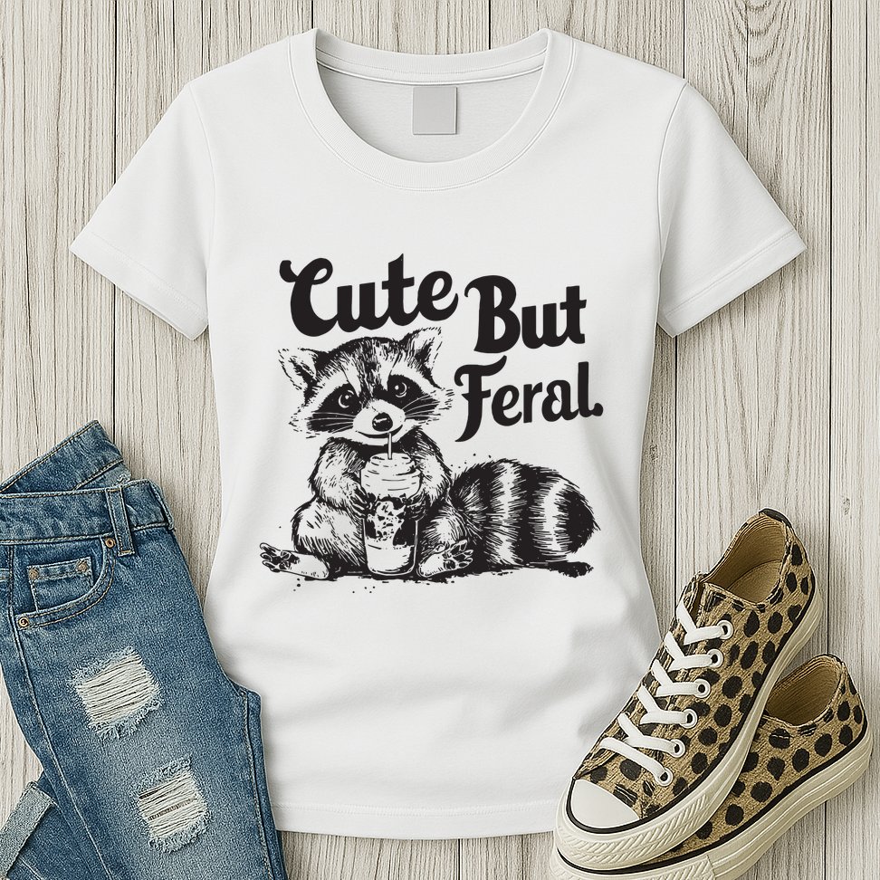Feral Girl Summer Funny Meme Cute But Feral Raccoon Vacation Womens T-Shirt
