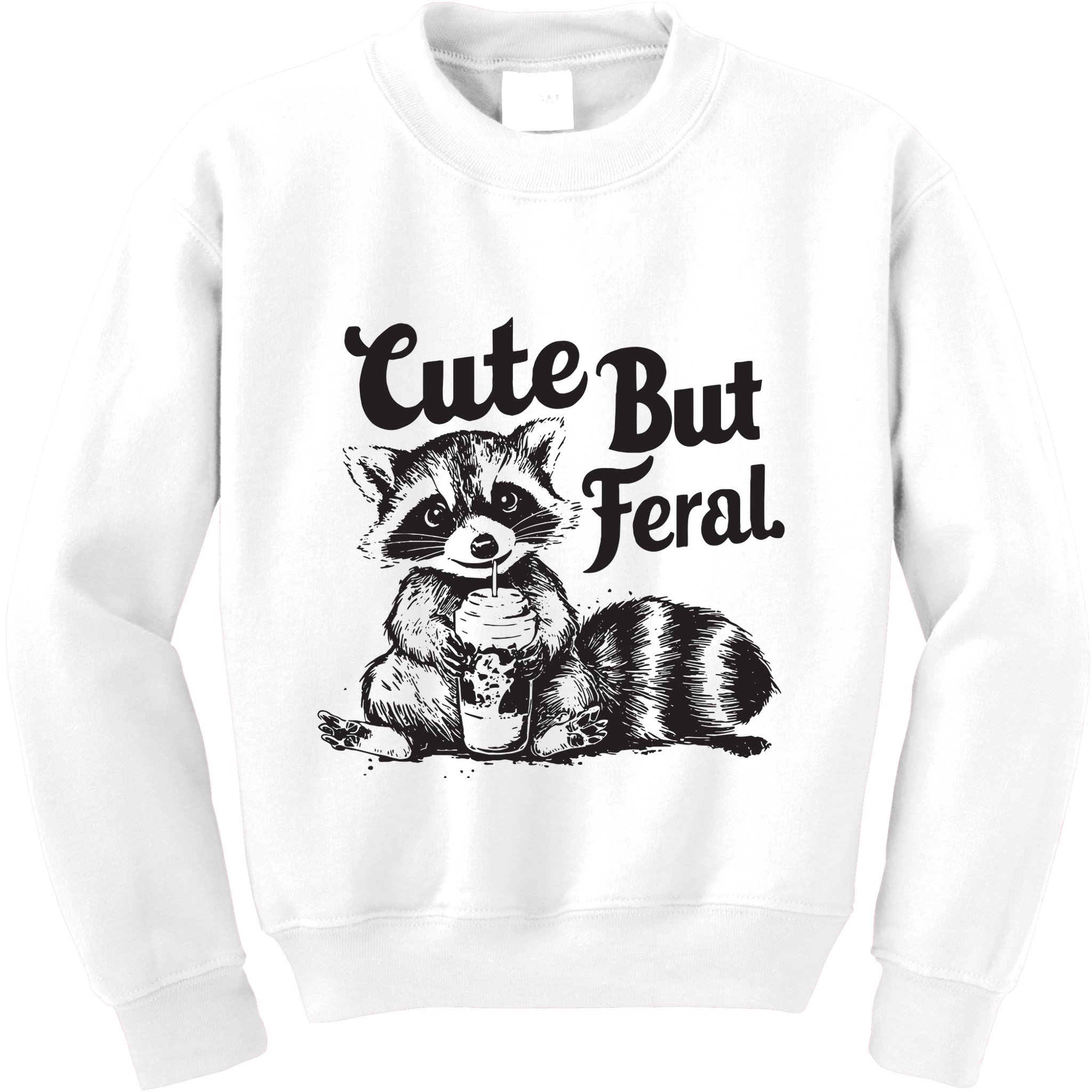 Feral Girl Summer Funny Meme Cute But Feral Raccoon Vacation Kids Sweatshirt