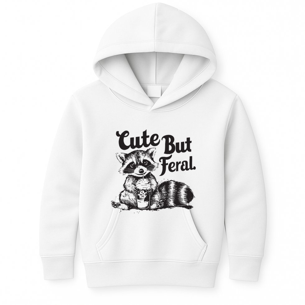 Feral Girl Summer Funny Meme Cute But Feral Raccoon Vacation Kids Hoodie