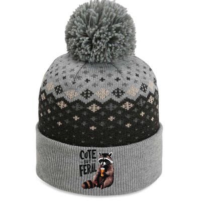 Feral Girl Summer Funny Meme Cute But Feral Raccoon Vacation The Baniff Cuffed Pom Beanie