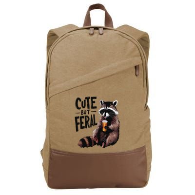 Feral Girl Summer Funny Meme Cute But Feral Raccoon Vacation Cotton Canvas Backpack
