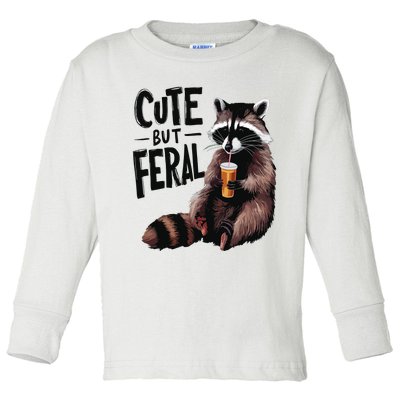 Feral Girl Summer Funny Meme Cute But Feral Raccoon Vacation Toddler Long Sleeve Shirt