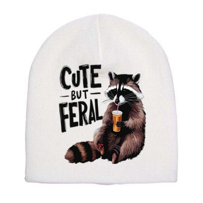 Feral Girl Summer Funny Meme Cute But Feral Raccoon Vacation Short Acrylic Beanie