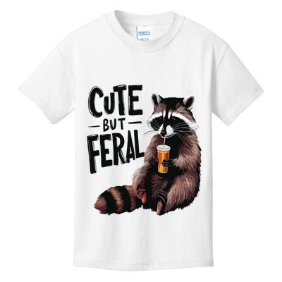 Feral Girl Summer Funny Meme Cute But Feral Raccoon Vacation Kids T-Shirt