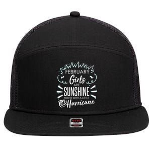 February Girls Sunshine Mixed With A Little Hurricane Gift 7 Panel Mesh Trucker Snapback Hat