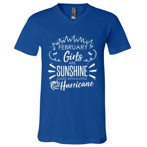 February Girls Sunshine Mixed With A Little Hurricane Gift V-Neck T-Shirt